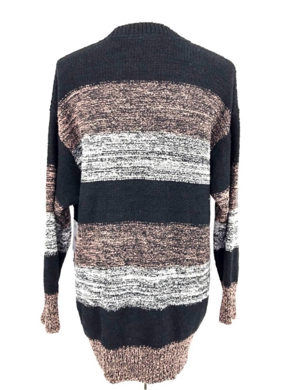 Free People Southport Beach Cardigan Black Mauve Color-Block Striped Oversized - Picture 5 of 7